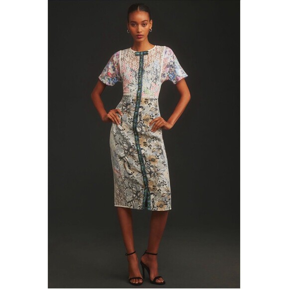 Anthropologie In Earnest by Byron Lars Midi Dress Sequin Brocade Preppy Sz 6 NWT